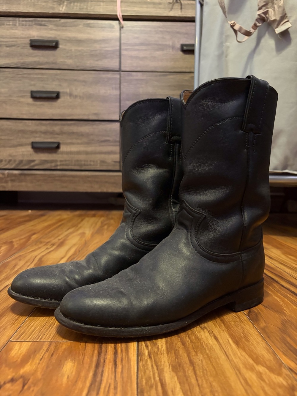 Justin Boots Black Leather Women's Mid-Calf Heeled Cowboy Boots